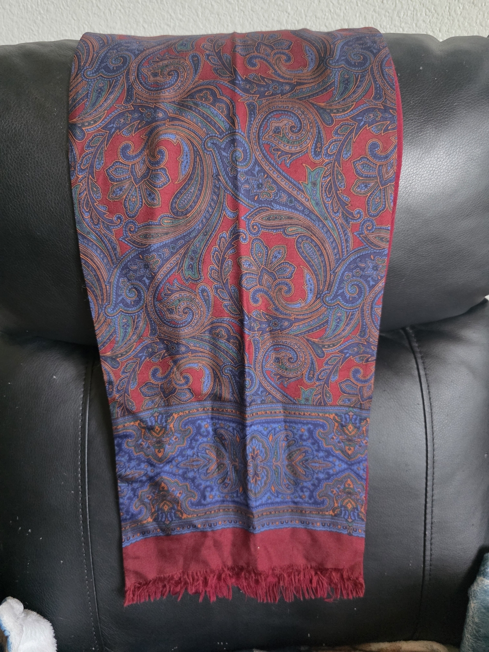 Harve Benard Silk  Red Paisley Scarf with Blue Accents